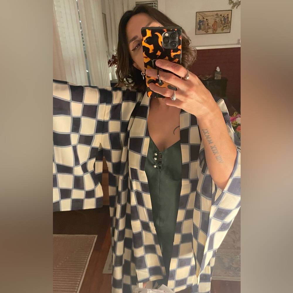 Antique sheer Sha Silk kimono psychedelic checkerboard transparent chess usomono - Picture 6 of 12